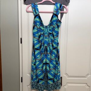 London Times Vibrant Blue and Green Midi Dress